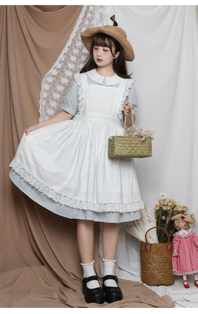 Lolita Dress White Apron Dress Cotton Suspender Skirt 36554:518658