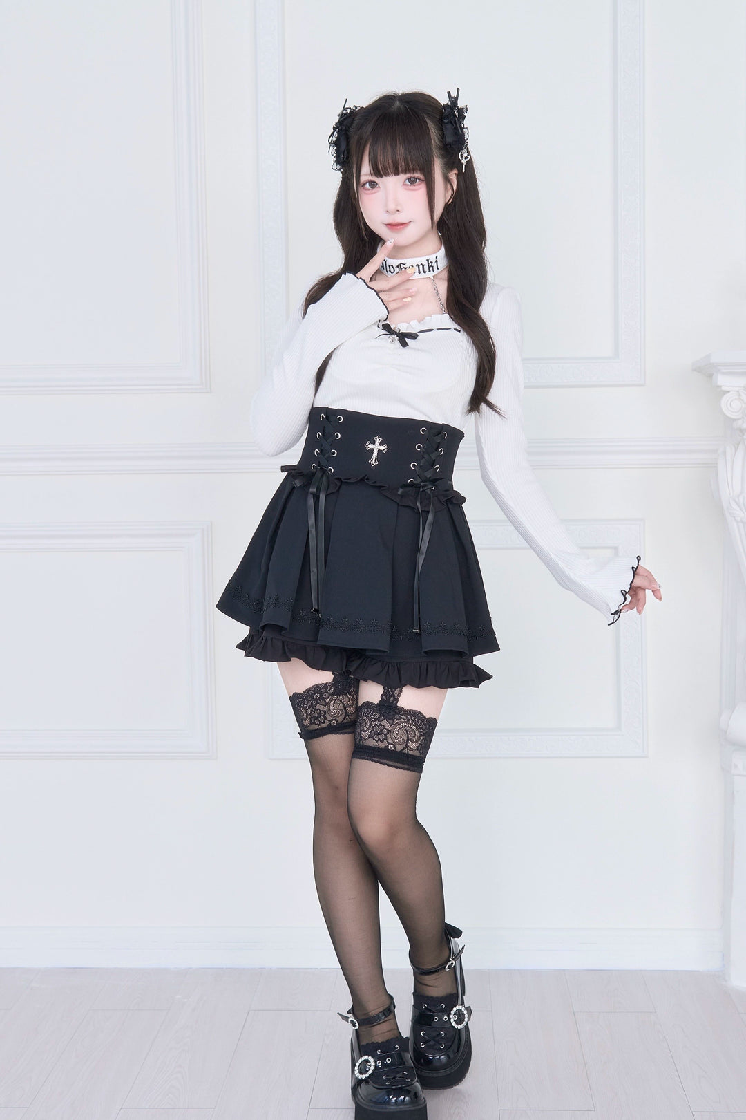 Halter Neck Jirai Kei Top, High Waist Skirt 43807:786321