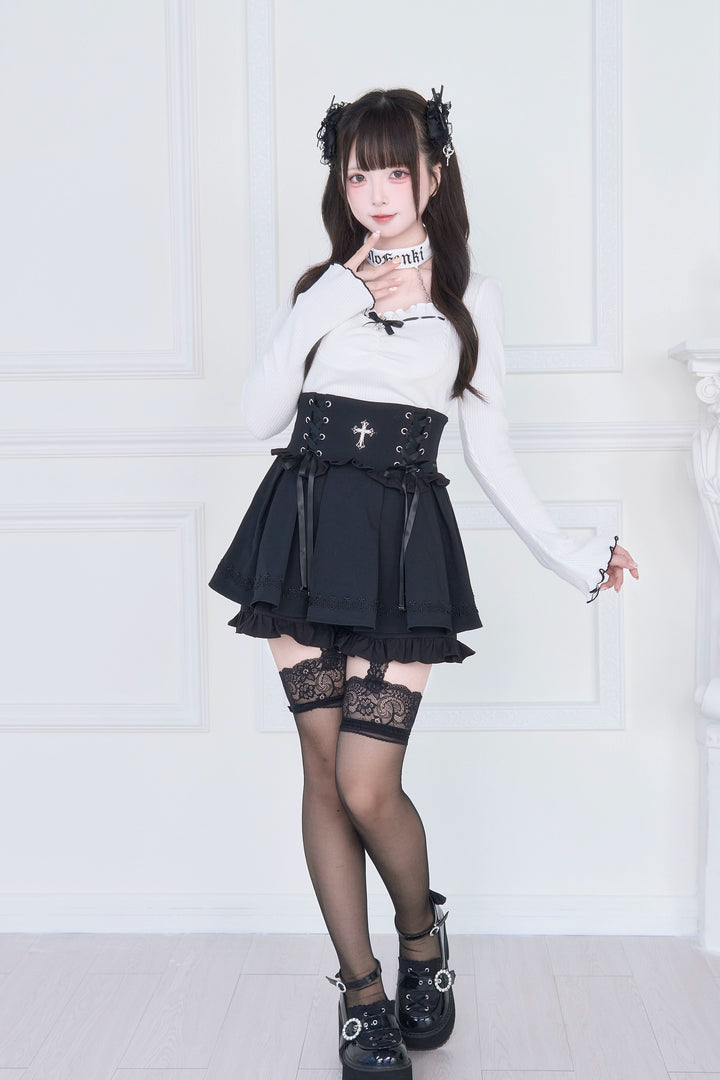 Halter Neck Jirai Kei Top, High Waist Skirt 43807:786321