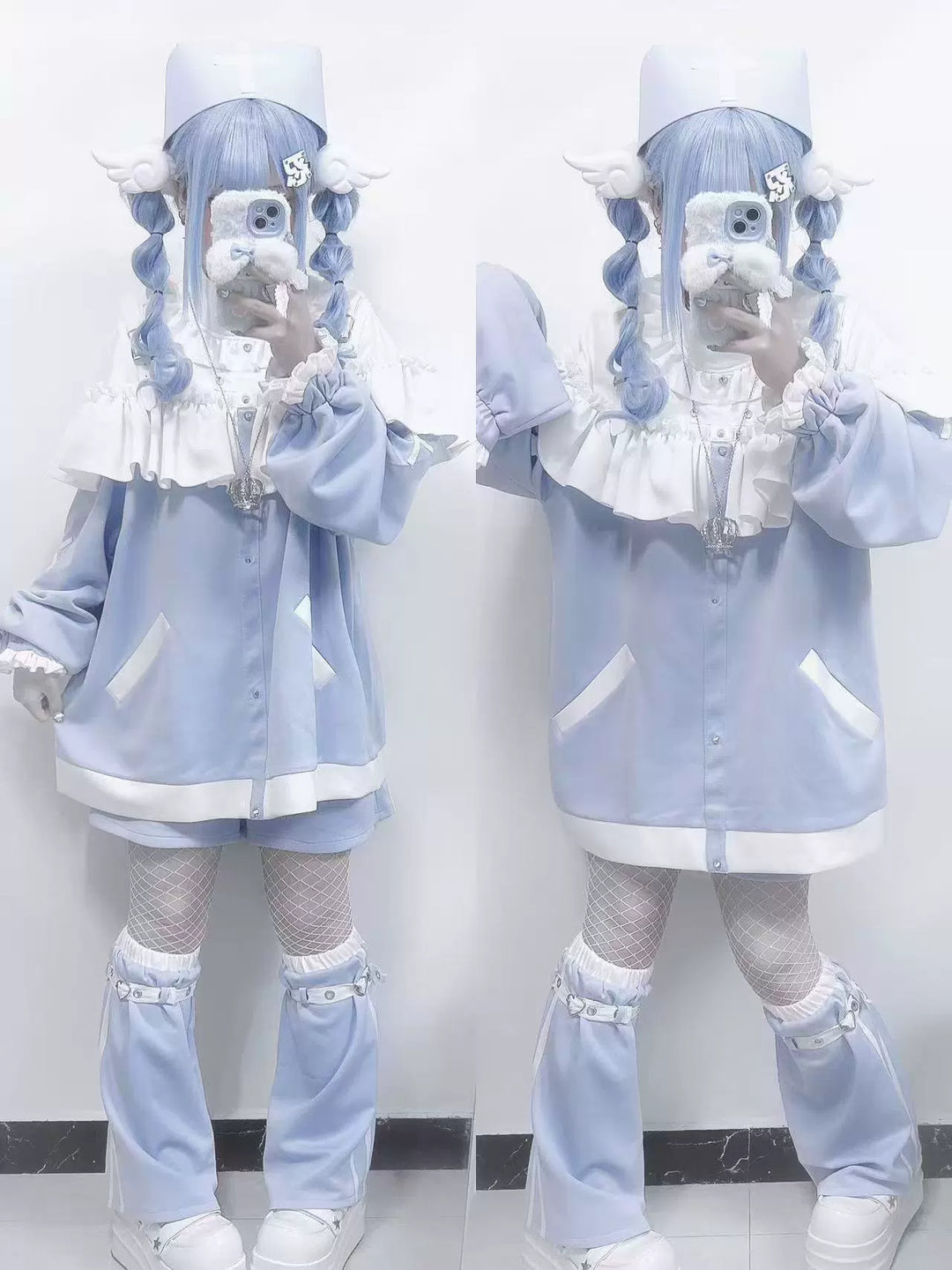 Open-shoulder Tenshi Kaiwai Sweatshirt Set, Pockets (M S) 43782:785510