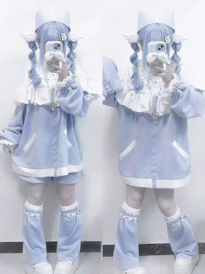 Open-shoulder Tenshi Kaiwai Sweatshirt Set, Pockets (M S) 43782:785510