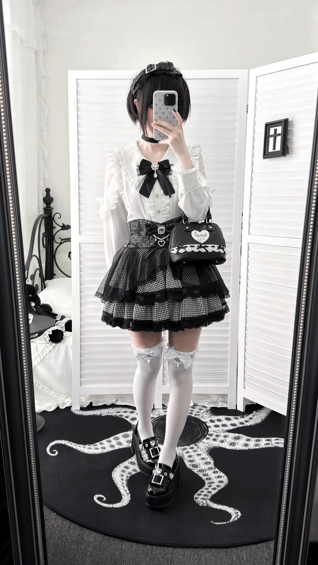 Ryousangata White Blouse & Houndstooth Skirt Set 46074:874724