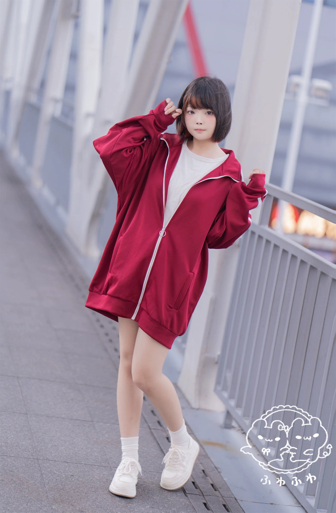 Red Jersey Outfit, Sporty Jacket & Elastic Waist Pants 44860:827123