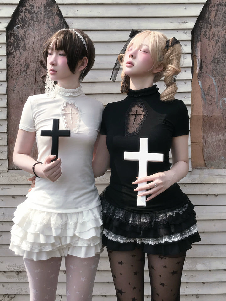 Gothic Cross-Detailed Top & Tiered Ruffle Bloomers 43079:764544
