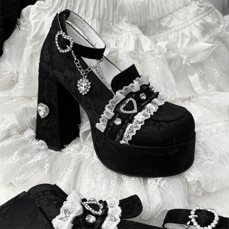 Jirai Kei High-Heeled Shoes, Lace Overlay 43987:790465