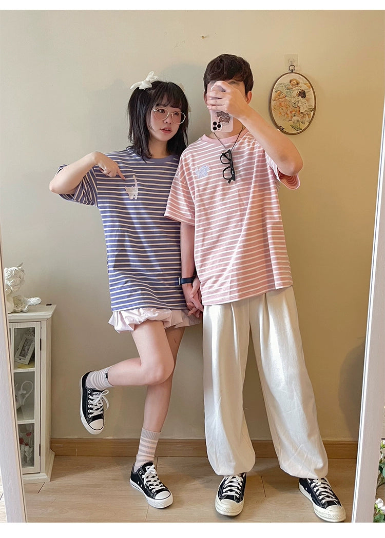 Kawaii Aesthetic Shirt Striped Short Sleeve Cotton Top 36562:518482 36562:518482