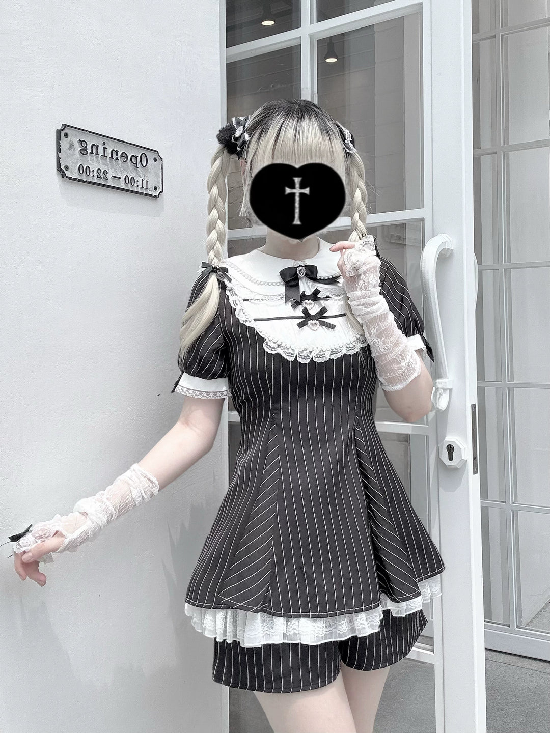 Peter Pan Collar Jirai Kei Dress Set, Bunny Ear 43649:783832