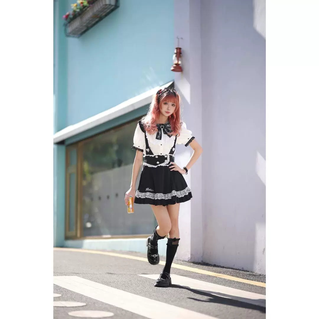 Jirai Kei Skirt Black Lace Suspender Skirt Cat Ear Skirt 37692:568736