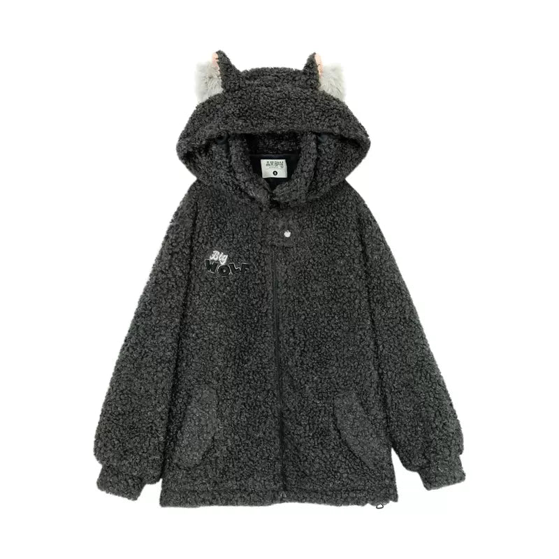 Mori Kei White Winter Jacket Little Sheep Fleece Coat (L M S XL) 22696:569270