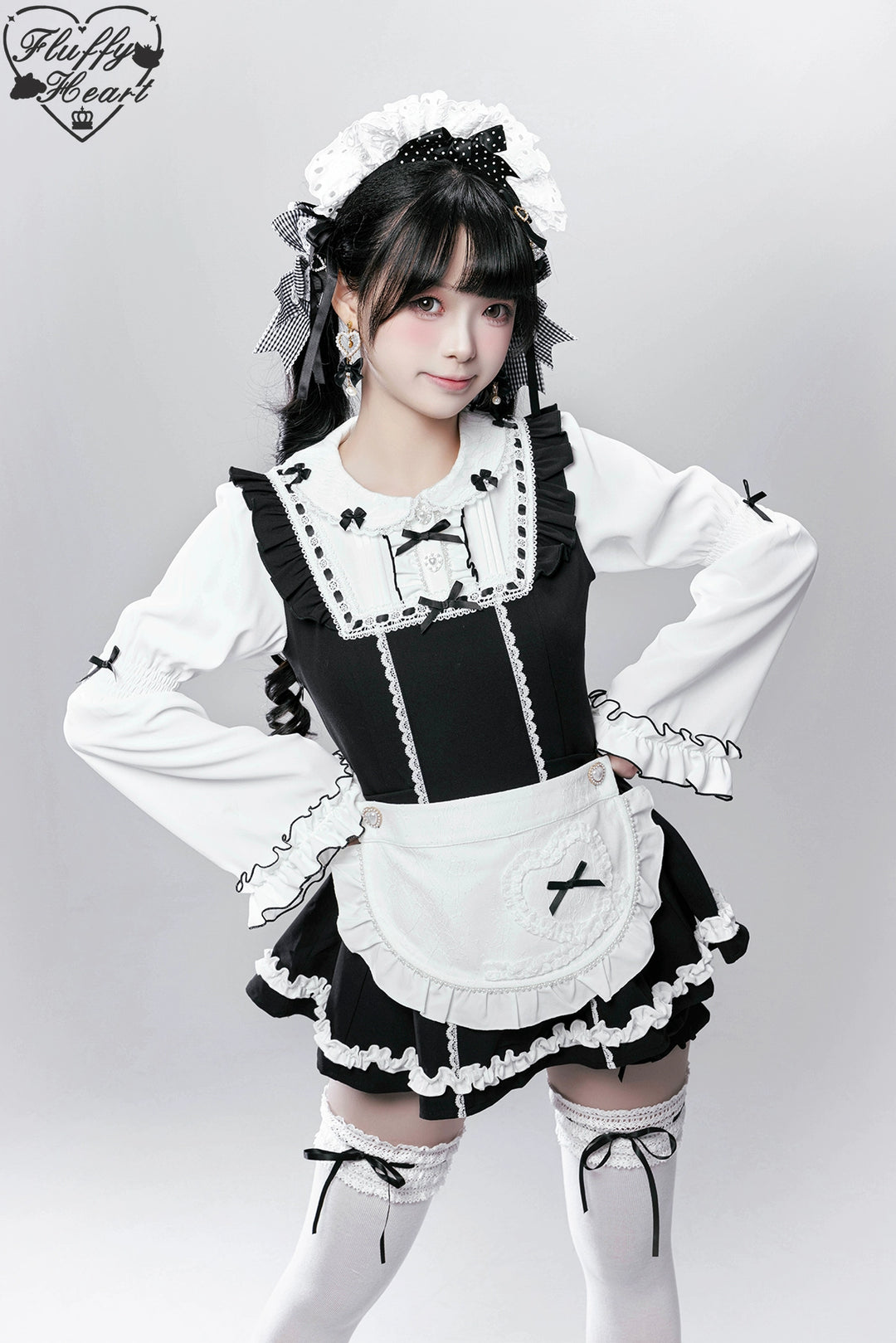 【Fluffy Heart】橱窗人偶日系女仆感可拆卸围裙萌系套装 现货 (2XL L M S XL) 44119:796755