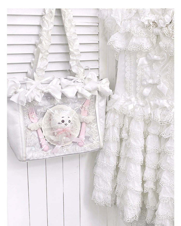 Elegant Satin Ita Bag, Rose-Inspired Ribbon & Clear Window 43230:773257