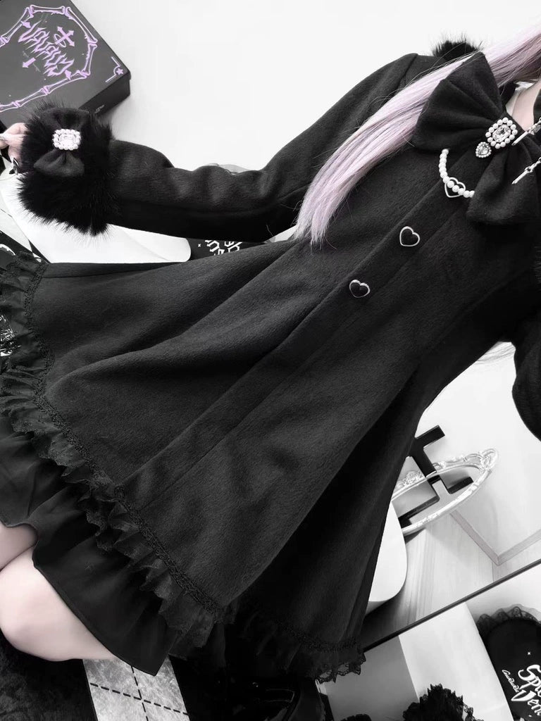 Wool-Blend Jirai Kei Coat, Bunny Ear Hood and Bows 44013:793019