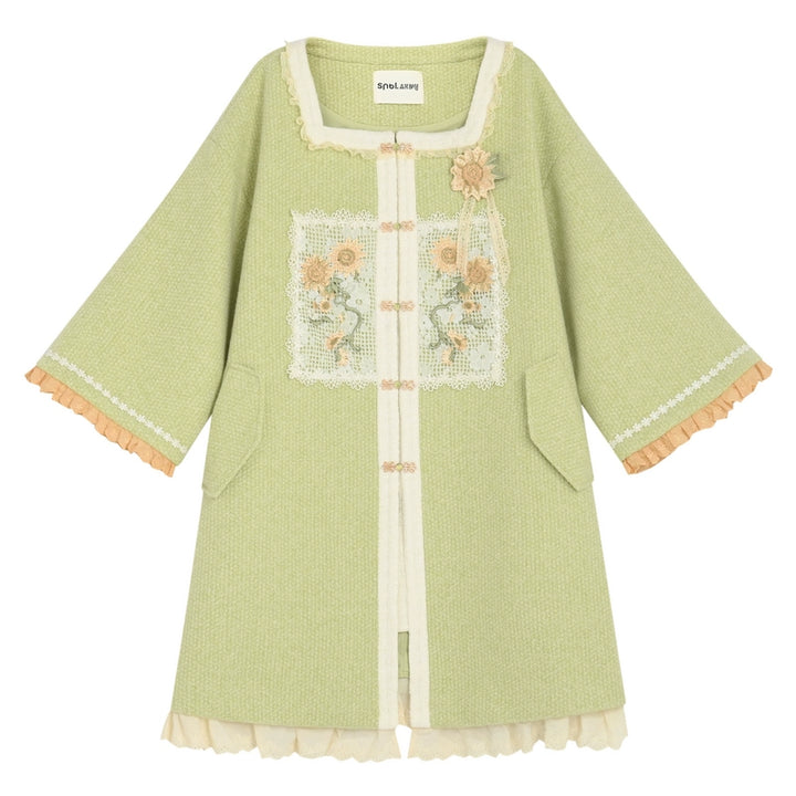 Mori Kei Coat Woolen Coat Green Coat Salopette (L M S) 39288:645256