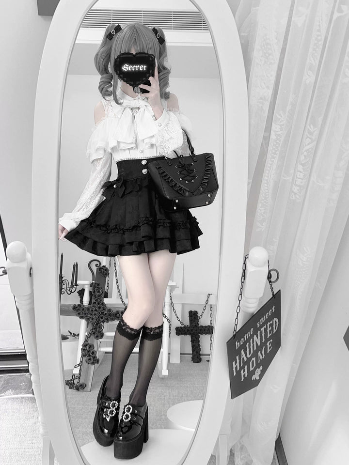 Open-shoulder Ryousangata Blouse, Sheer Lace Sleeves 44165:801611