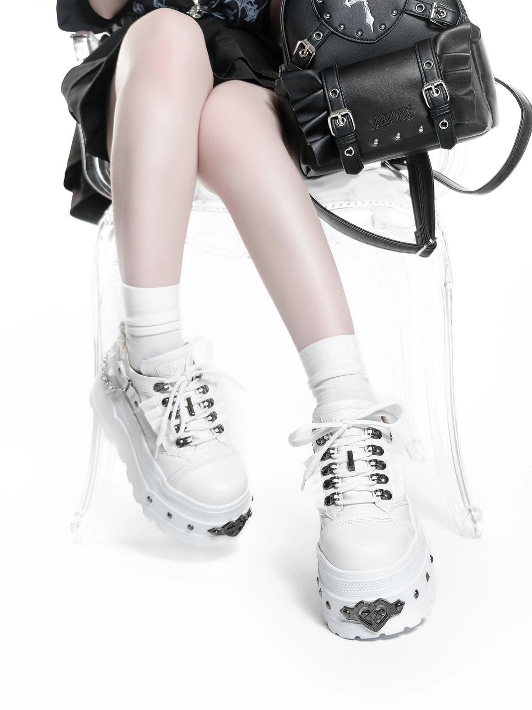 Punk Platform Shoes, Cross Accent & Detachable Heel Chains 45950:872272