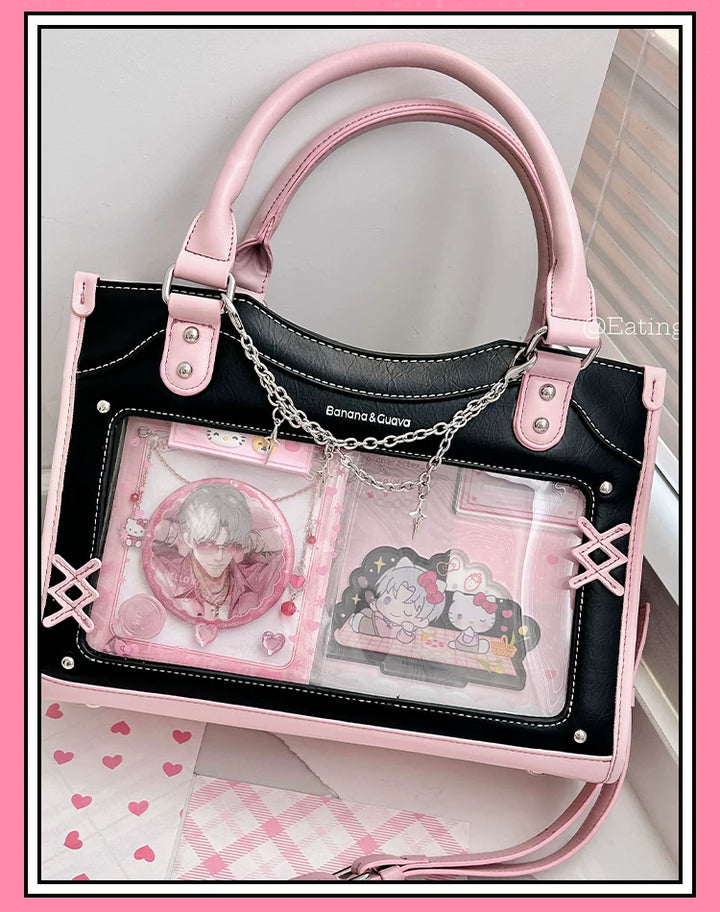 Y2K Square Shaped Ita Bag, Clear Window & Star Chain 45418:848160
