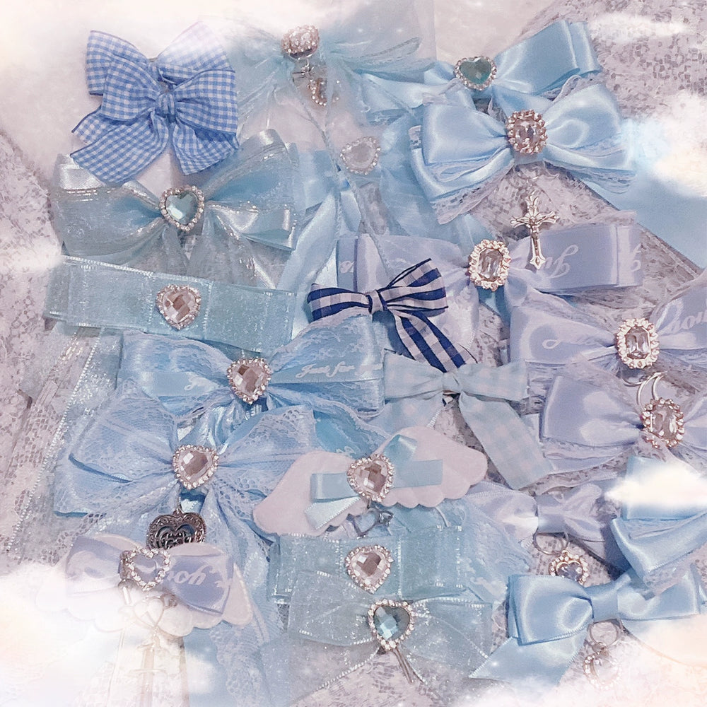 Jirai Kei Headwear Ryousangata Blue Bow Hair Accessories Set 29326:352736 29326:352736