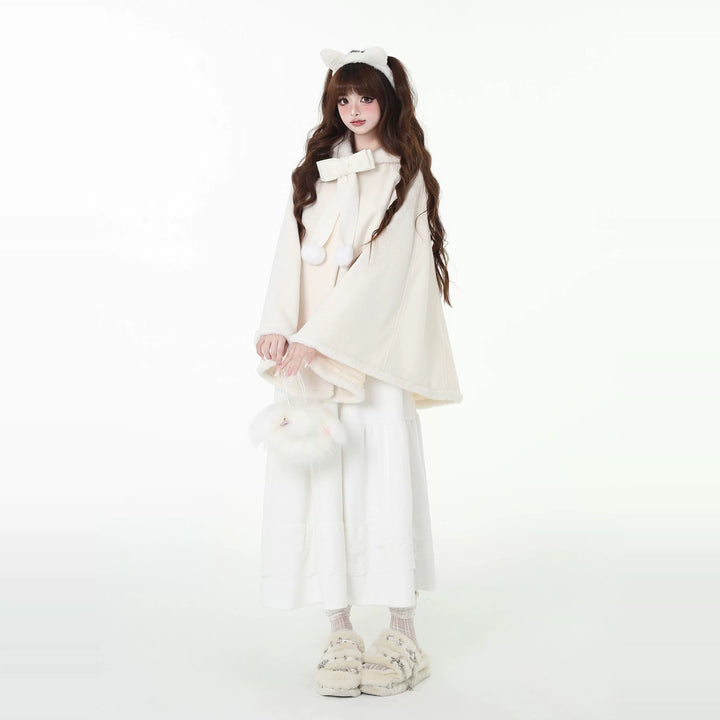 Jirai Kei Winter Coat White Bunny Ear Hooded Cape Coat 41056:684498