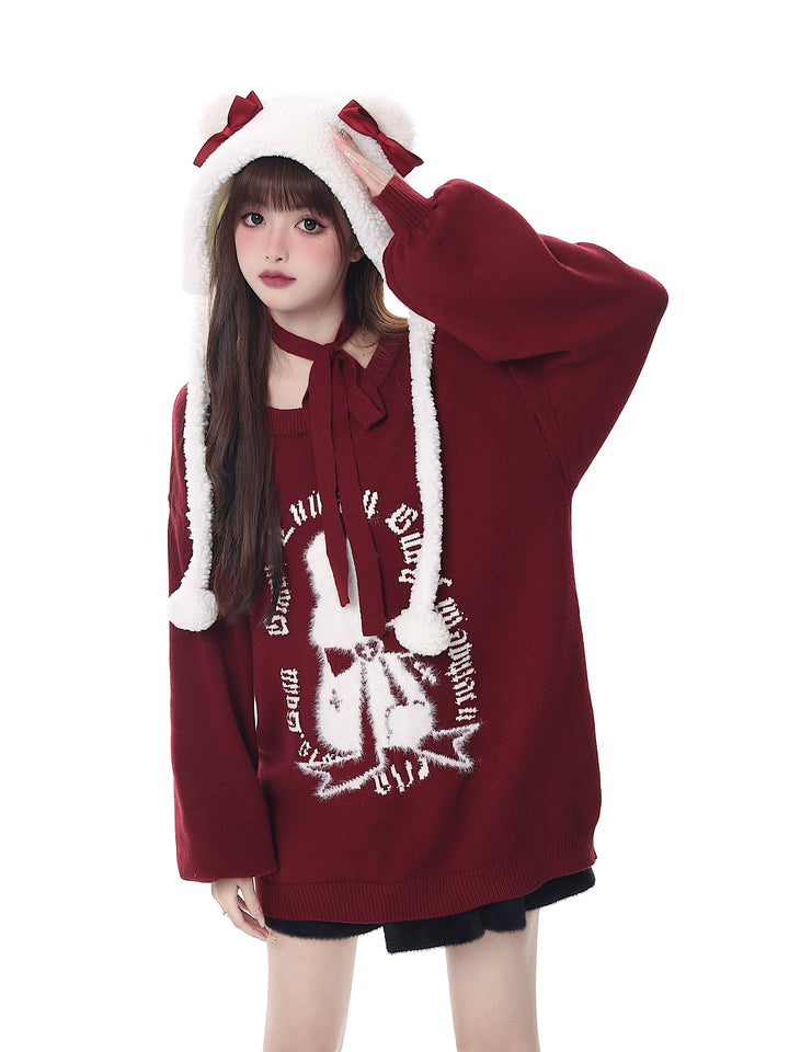 Jirai Kei Sweater Christmas Pullover Lantern Sleeve Sweater 39552:632984