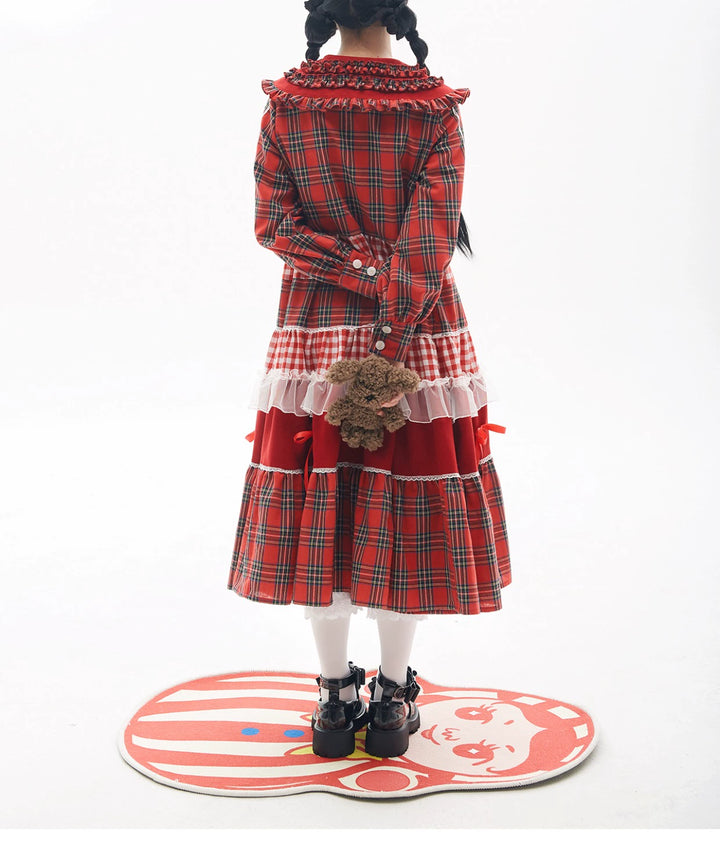 Sweet Lolita Dress Kawaii Dress Retro Dress Red Plaid Dress 36148:542808 36148:542808