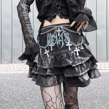 Gothic Puffy Skirt Subculture High Waist Denim Skirt 37472:560768