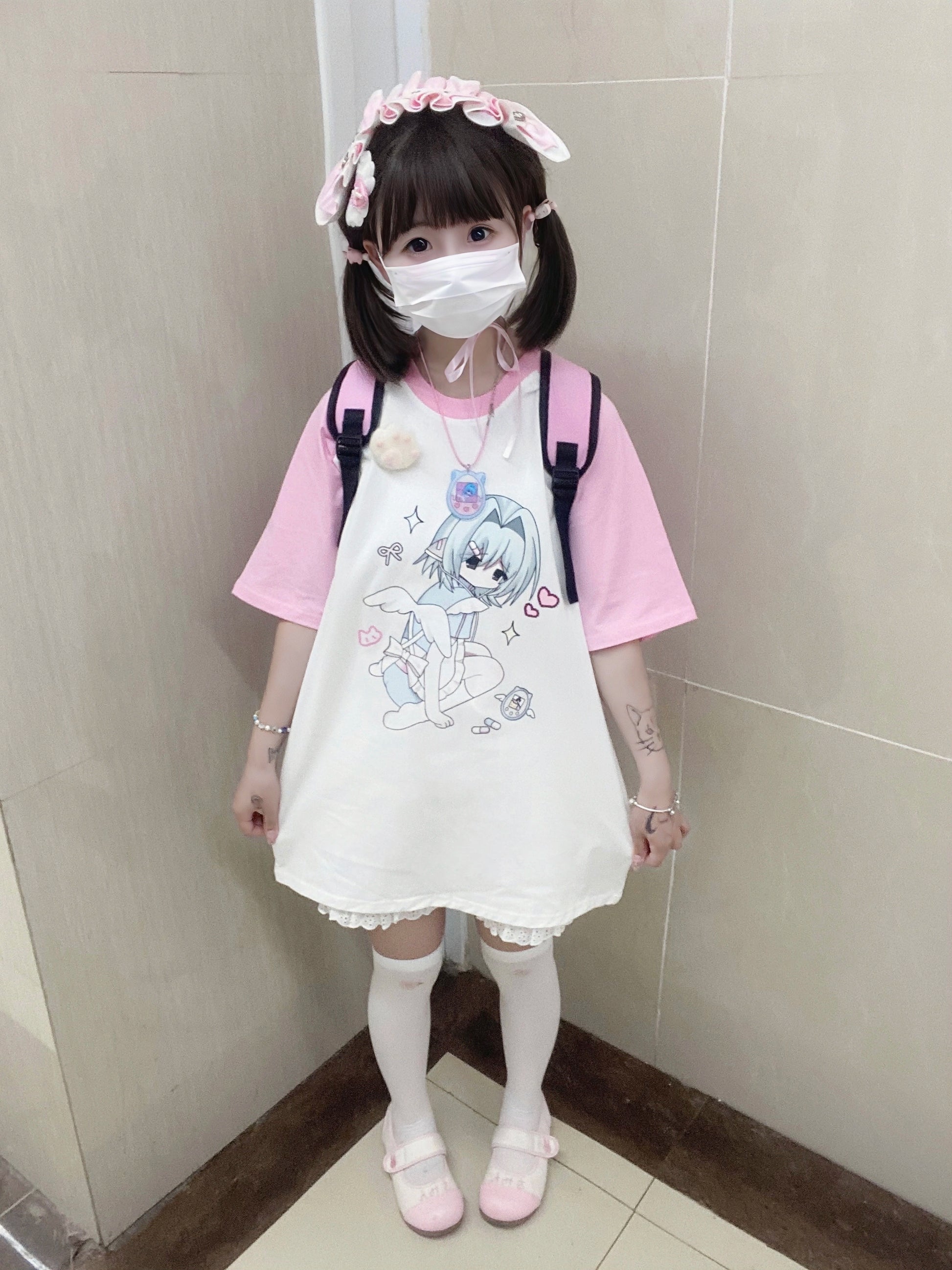 Jirai Kei Shirt Pink Raglan Sleeve Anime Top 37998:577976