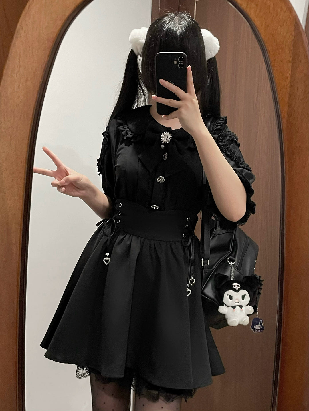 Jirai Kei Blouse Black Lace Up Skirt 38782:602330