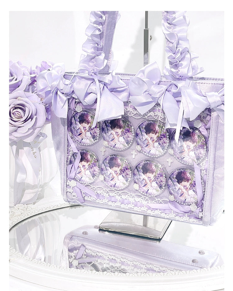 Elegant Satin Ita Bag, Rose-Inspired Ribbon & Clear Window 43230:773264
