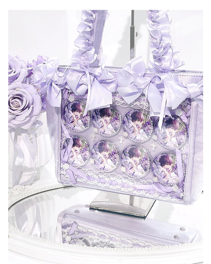 Elegant Satin Ita Bag, Rose-Inspired Ribbon & Clear Window 43230:773264