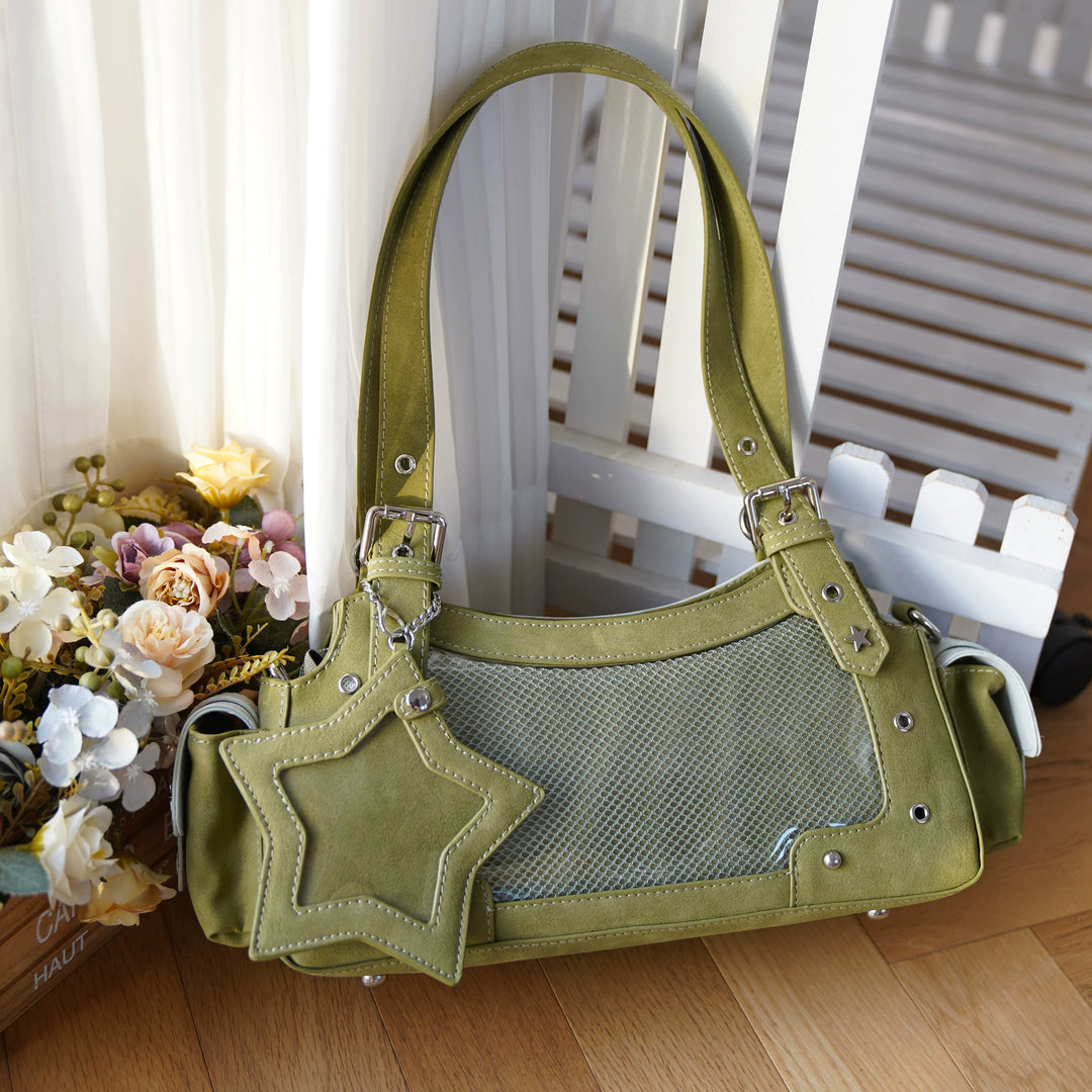 Punk Studded Ita Bag, Clear Window & Star Pouch (Green) 45416:847445