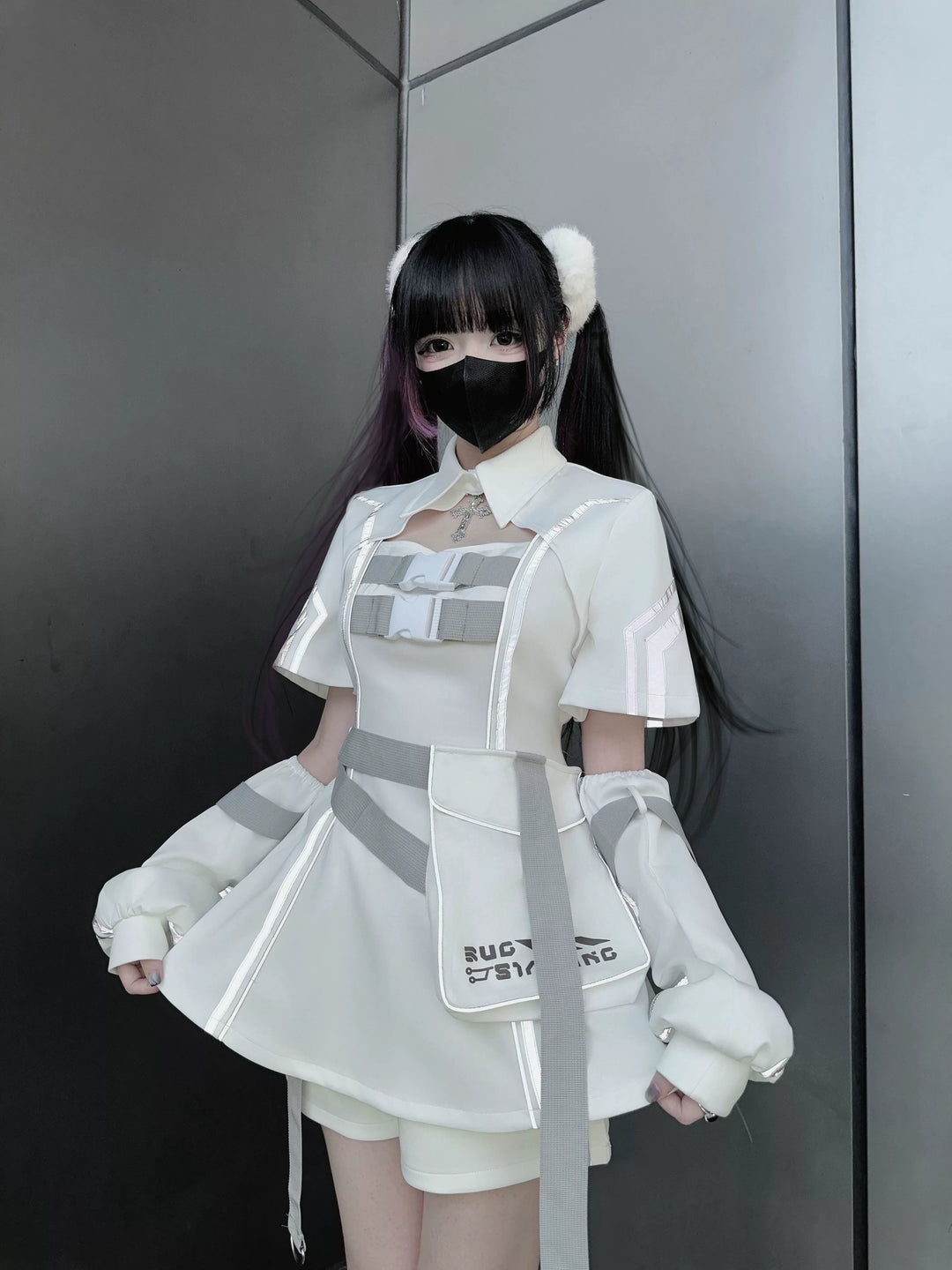 Cyberpunk Reflective Shorts Outfit, Waist Bag (L M) 43734:784963