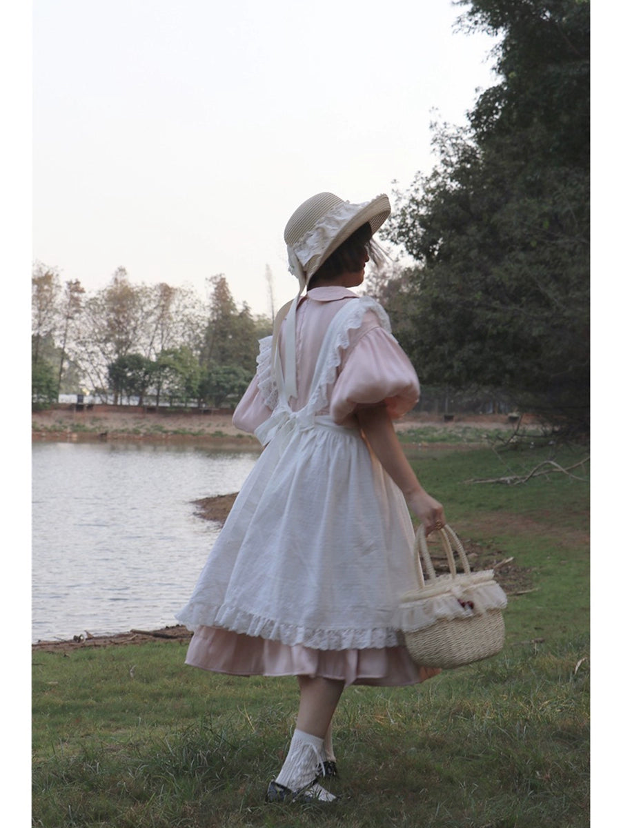 Lolita Dress White Apron Dress Cotton Suspender Skirt 36554:518640 36554:518640