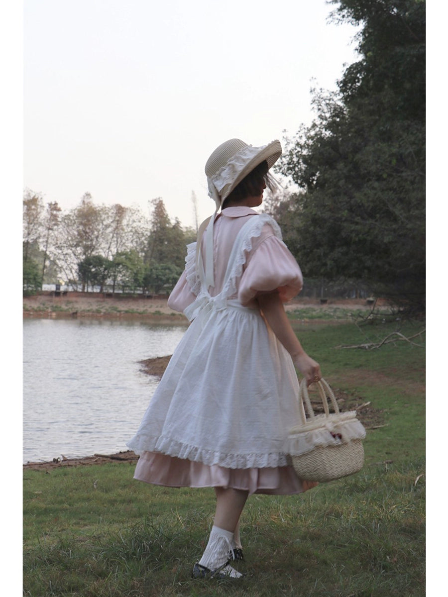 Lolita Dress White Apron Dress Cotton Suspender Skirt 36554:518640