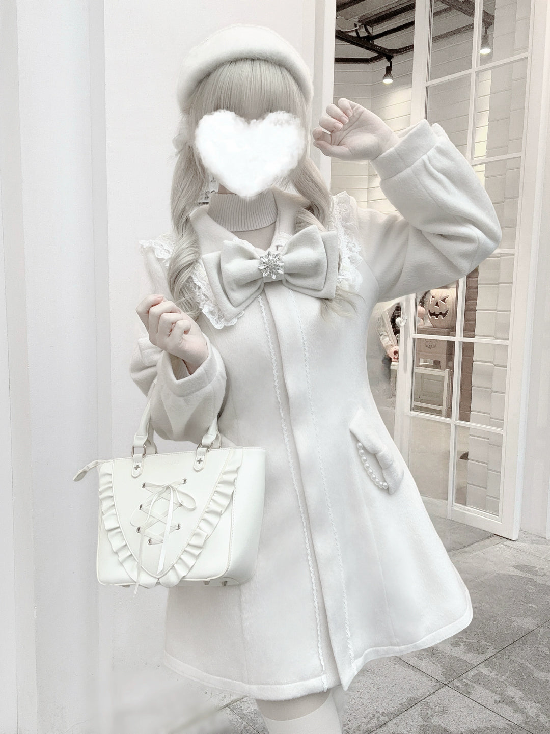 Wool Blend Ryousangata Coat, Sailor Collar Inspired (L M / Beige) 44192:801917