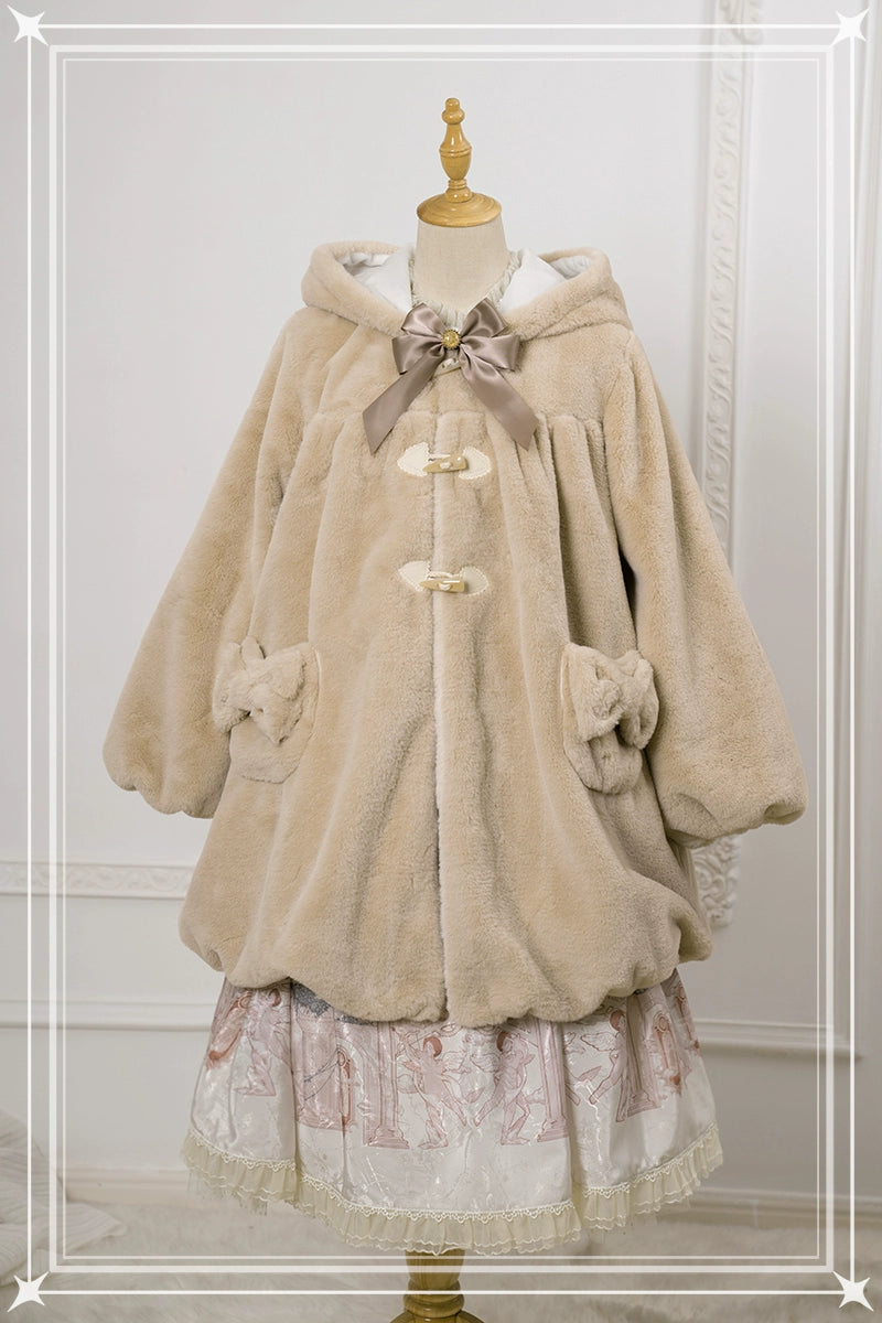 Kawaii Beige Winter Coat Bunny Fur Toggle Coat (L S) 22762:353578 (L S) 22762:353578