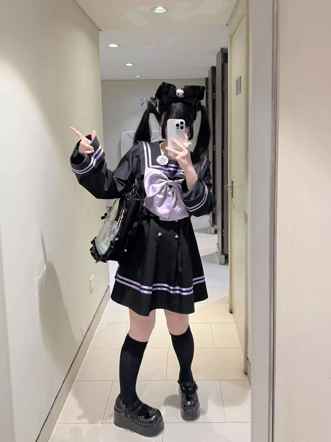Sailor Collar JK Uniform Dress, Flared Sleeves 43871:787966