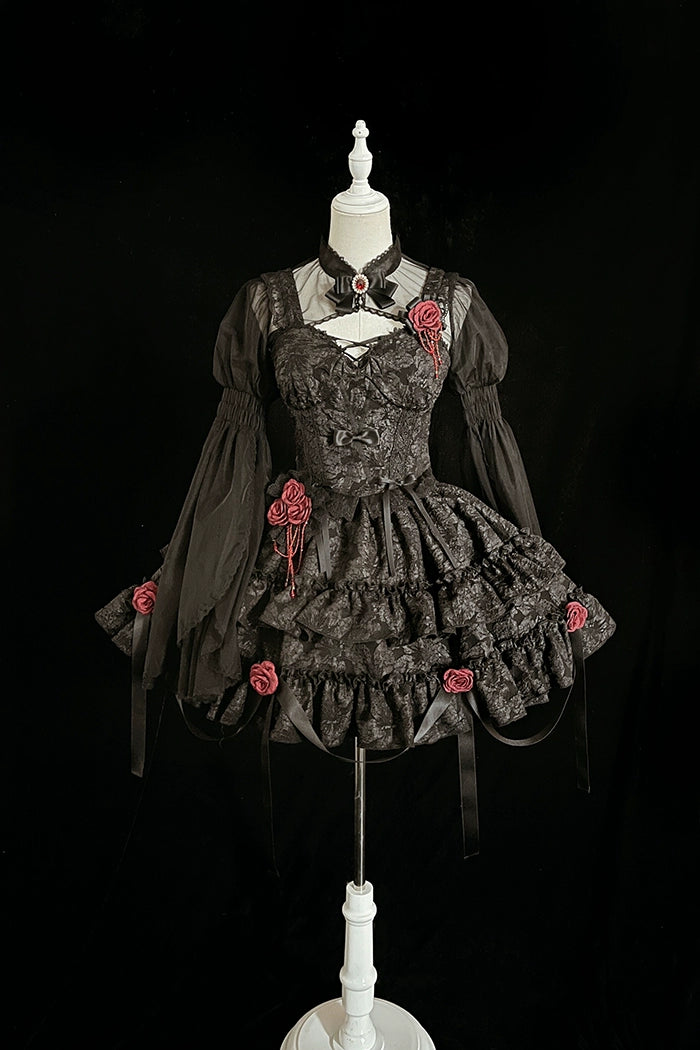 Gothic Lolita Skirt Set Blood Rose Skirt Corset Set Multicolor 35542:496574