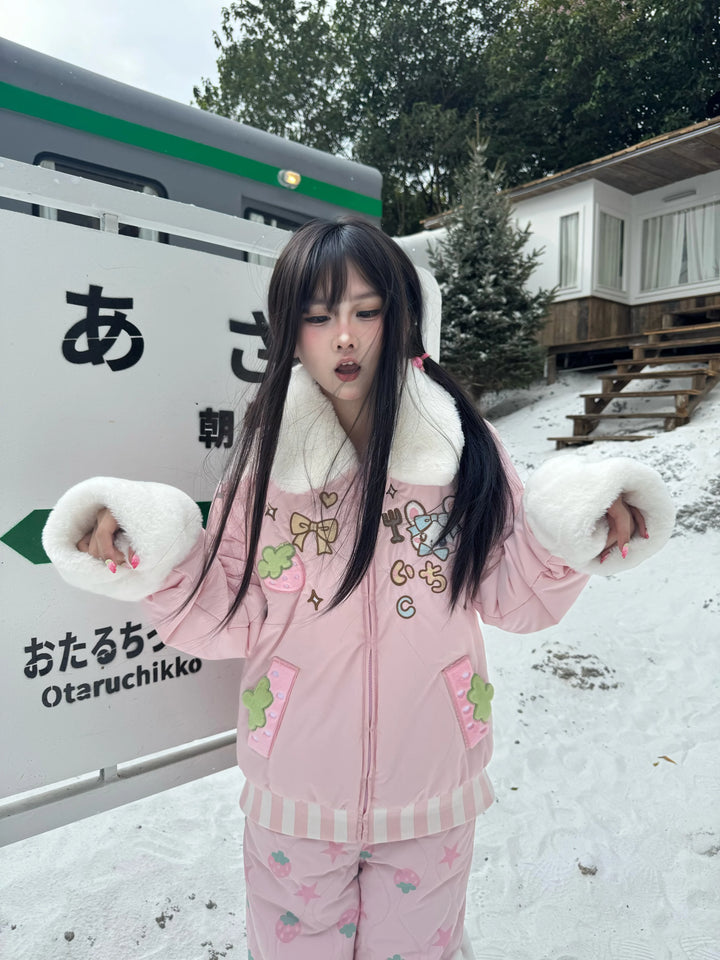 Padded Kawaii Padded Zipper-Closure Coat, Strawberry Details (L M S) 44671:817960