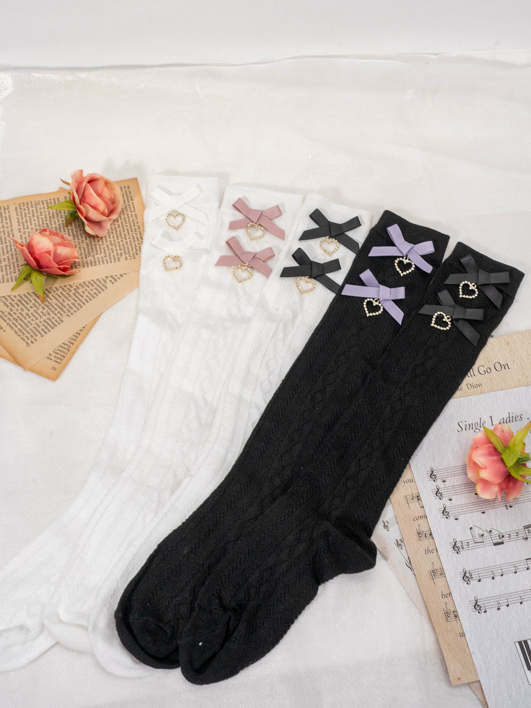 Kawaii Heart Bow Thigh High Socks Multicolor 21556:309422