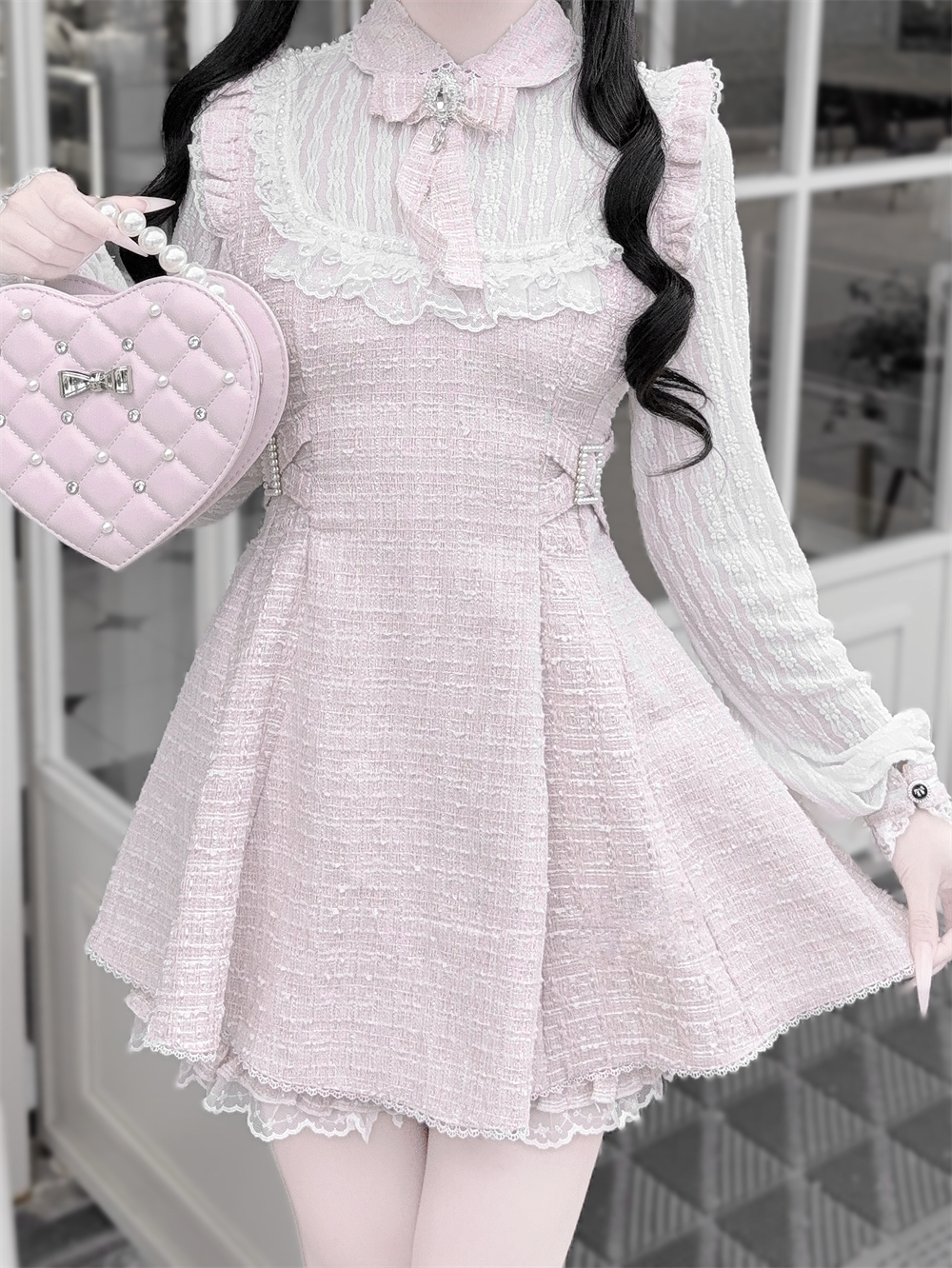 Tweed Ryousangata Dress Set, Elastic Waisted Shorts (2XL L M S XL) 44144:797219