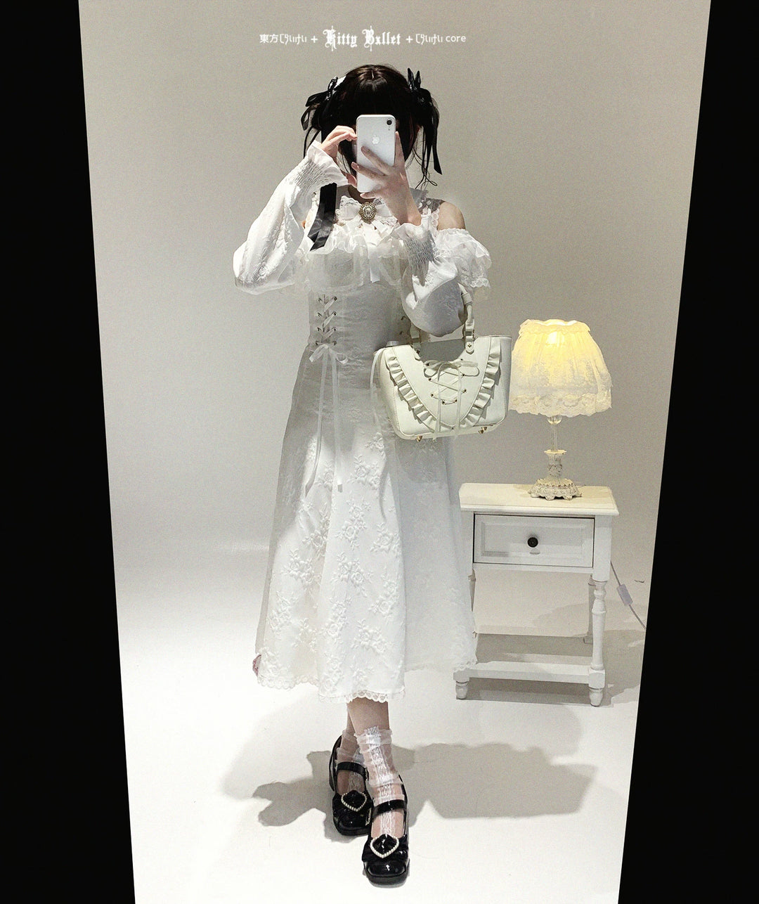 Elegant Long Open-Shoulder Dress, Subtle Floral Pattern 44473:809671