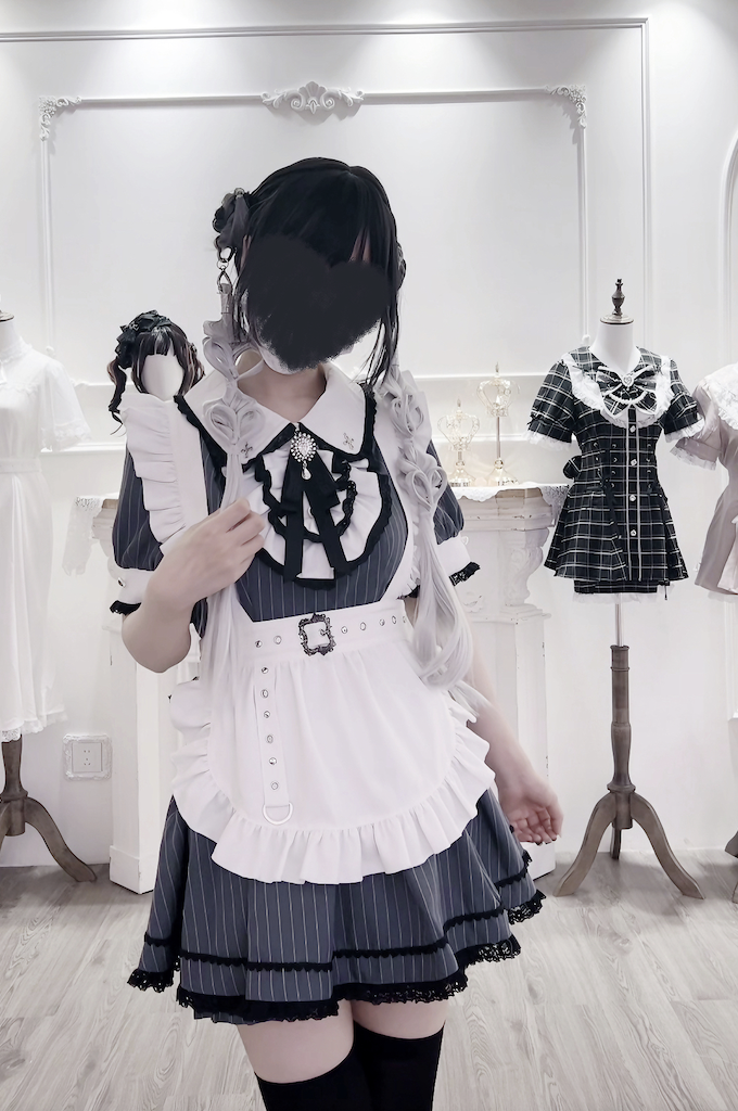 Maid Style Jirai Kei Dress Set, Pocketed Shorts + Apron 43439:778401