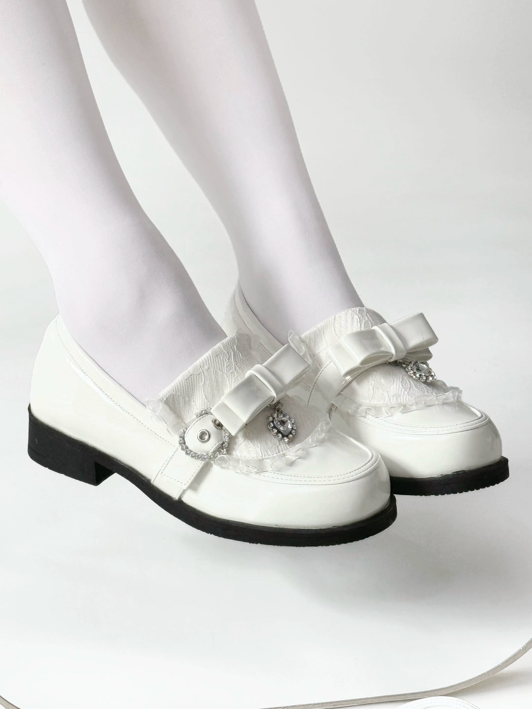 Jirai Kei Low-Heel Loafer Shoes, Rhinestones & Bow 43944:790323