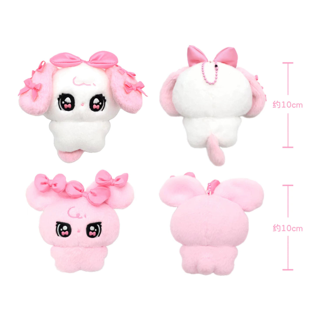 Kawaii Pink Bunny/Puppy Plush Pendant + Acrylic Keychain 43028:762386