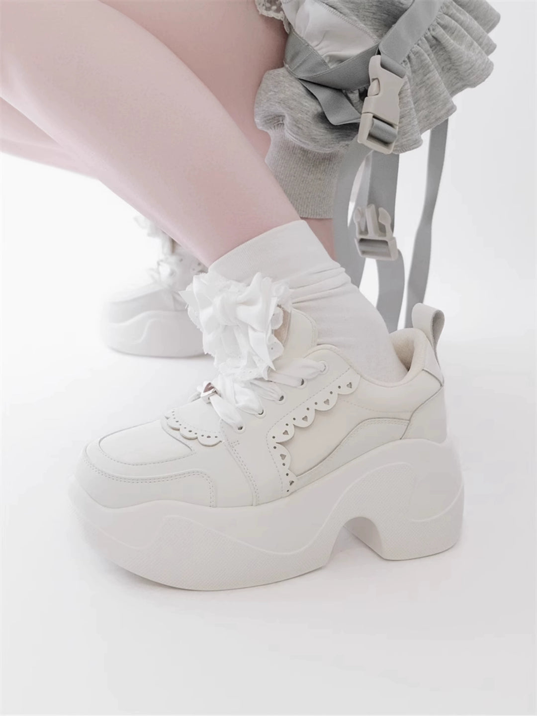 Jirai Kei Shoes Platform High-heels Lace Bow Sneakers 42161:729268