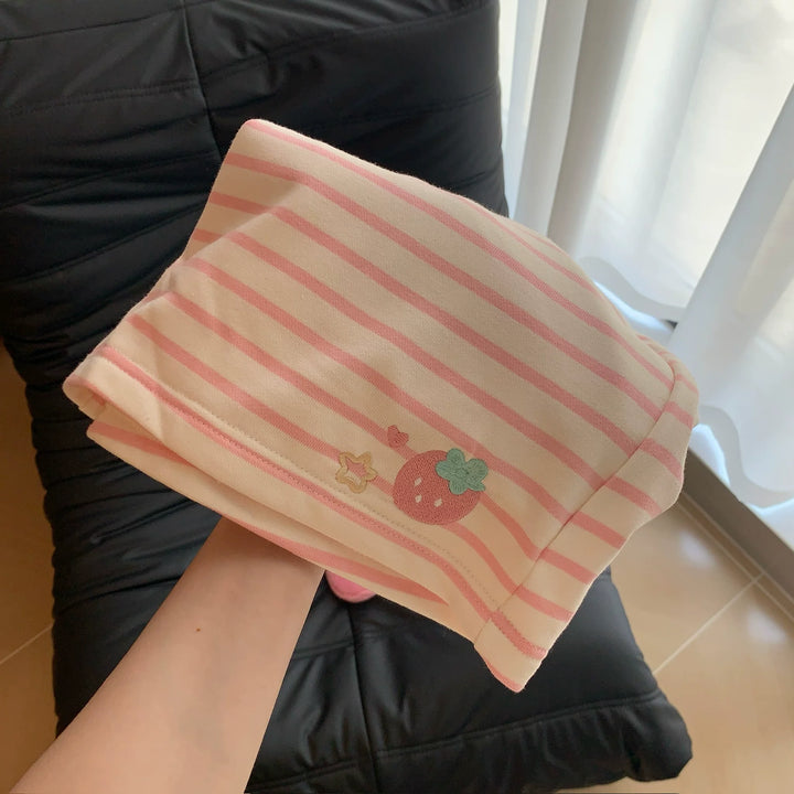 Summer Kawaii Striped Shorts, Strawberry Embroidery 45641:856696
