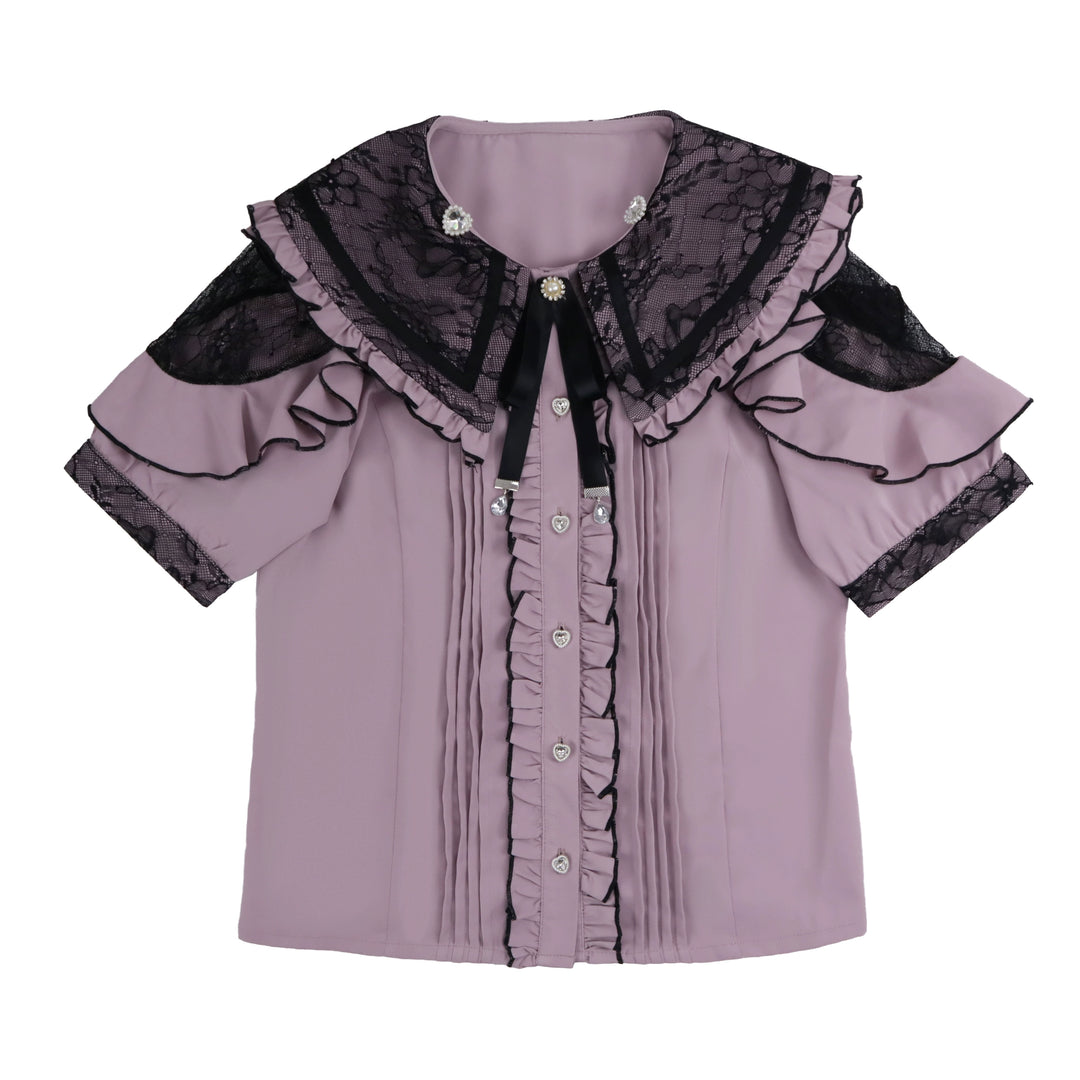 Chiffon Jirai Kei Blouse, Bow Collar (L M S XL) 43784:785812