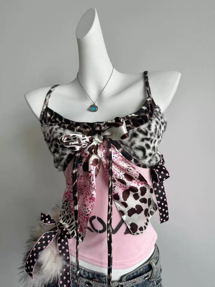 Gyaru Pink Cami Top, Leopard Fluffy Chest 45511:852605