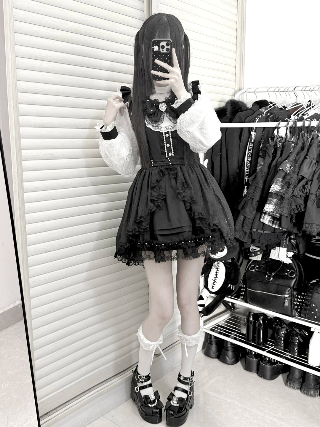 Faux 2-Piece Jirai Kei Dress, Detachable Overlay 44764:821948