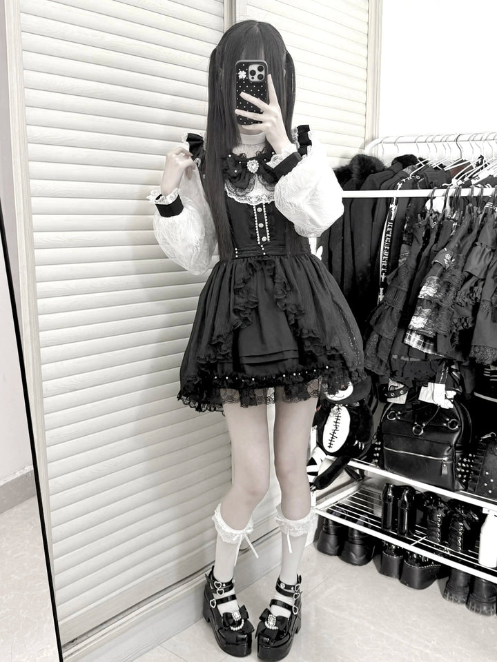 Faux 2-Piece Jirai Kei Dress, Detachable Overlay 44764:821948